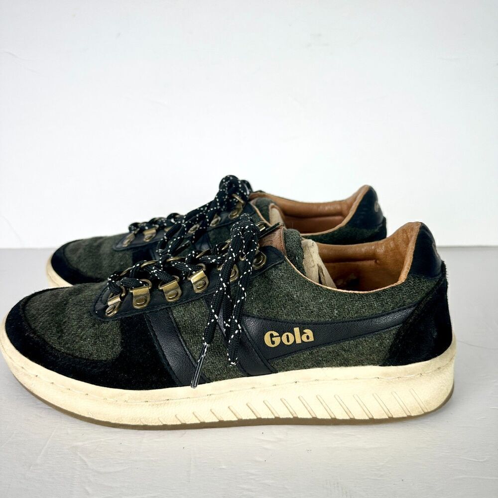 Gola British Millerain Ascent Low Sneakers Mens 8 Tweed Leather Khaki Black